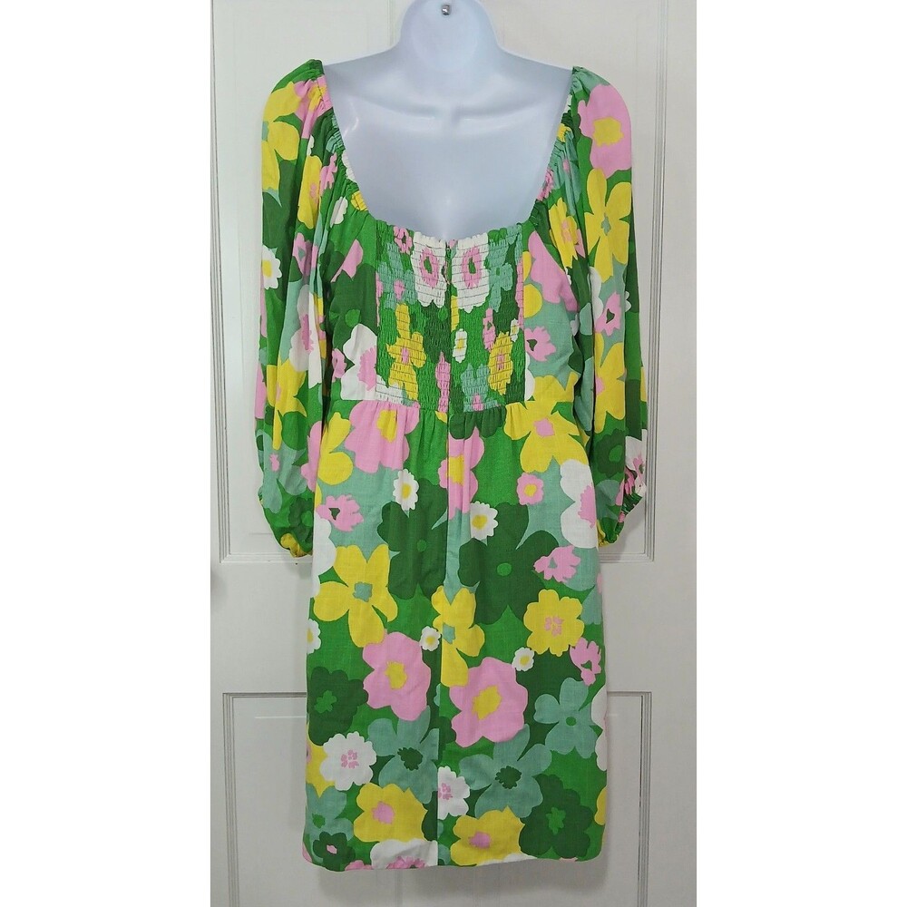 Sugarlips Women's Large Green Floral Mini Dress Puff Sleeve Square Neck - Picture 7 of 16